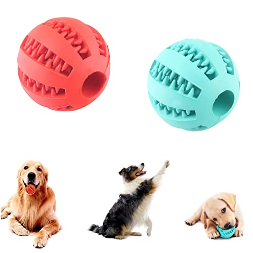 Manqyi 2 Stück Hundespielzeug Ball, Hundeball, Hundeball mit Zahnpflege, Naturkautschuk Zahnpflegeball für kleine Hunde, für Zahnreinigung, Kauen, Training (Blau+Rot) von Manqyi