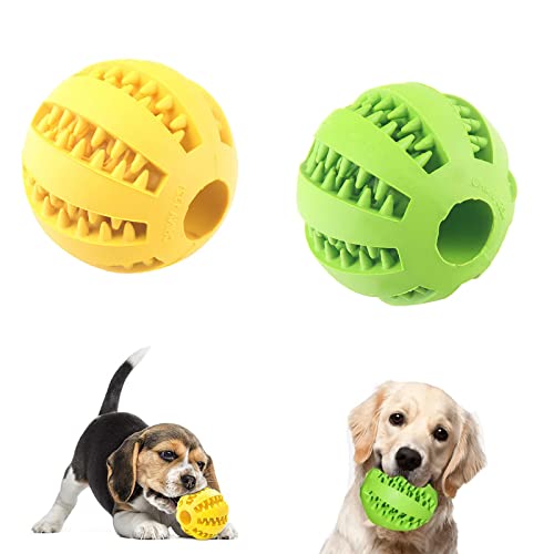 Manqyi 2 Stück Hundespielzeug Ball, Hundeball, Hundeball mit Zahnpflege, Naturkautschuk Zahnpflegeball für kleine Hunde, für Zahnreinigung, Kauen, Training (Gelb+Grün) von Manqyi