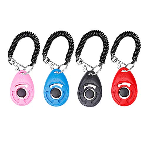 Profi Clicker Hunde mit Spiralband Clickertraining, Bunt Hundeklicker Knopf für Hunde Katzen Pferde, Effektive Haustier Trainings Werkzeuge für das Verhalten des Welpen, 4 Stück von MaoXinTek