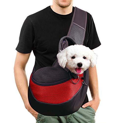 Tragetuch Hund, Kleine Hundetrage, Pet Schleuderträger Tasche Tragetasche Reise, Freisprecheinrichtung Cross-Body Carrier mit Halsband für Hund/Katze/Hase unter 2.5kg/5.5lb Draussen U-Bahn von MaoXinTek