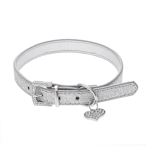 Maouira Rosa Silber Verstellbare Ästhetik DIY Halskette Glänzende Strasssteine Liebe Herz PU Leder Hundehalsband Kleine Haustiere Zubehör Strass Halsketten von Maouira