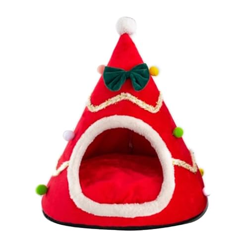 Maouira Weihnachtsbaum Form Haustier Zelt Weiches Bett für kleine Hunde & Katzen Selbstwärmende Wohnung Weihnachtsmann Hut Design Hundehaus Katzenbetten für Indoor Katzen Höhle von Maouira