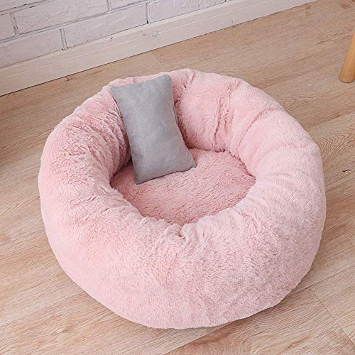 Kissen Tiefe Schlafen Geeignet Für Kleine Und Mittelgroße Hunde,Komfortables und Warmes Kuschelbett,Rundes Donut-Haustierbett,Hundekissen mit kuscheligem Plüsch-50 * 50 * 22cm-dunkelrosa von Maran