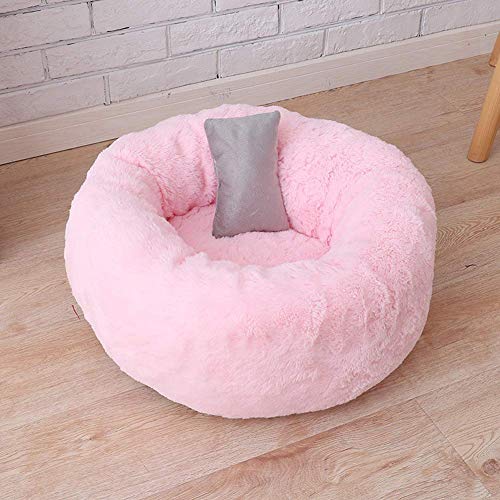 Kissen Tiefe Schlafen Geeignet Für Kleine Und Mittelgroße Hunde,Komfortables und Warmes Kuschelbett,Rundes Donut-Haustierbett,Hundekissen mit kuscheligem Plüsch-60 * 60 * 22cm-Rose von Maran