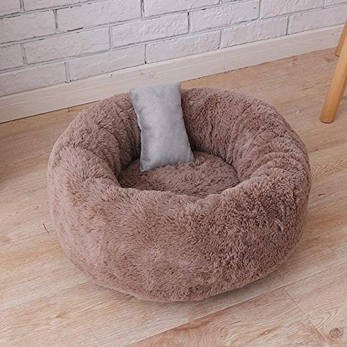 Kissen Tiefe Schlafen Geeignet Für Kleine Und Mittelgroße Hunde,Komfortables und Warmes Kuschelbett,Rundes Donut-Haustierbett,Hundekissen mit kuscheligem Plüsch-60 * 60 * 22cm-braun von Maran