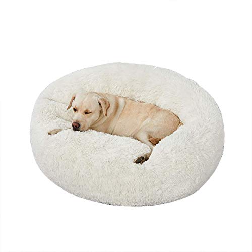 Maran Hundebetten Grosse Hunde waschbar Katzensofa Flauschig, Weich,Warm Plüsch Hundeschlafplatz für große Hunde und Katzen-Weiß-L:80cm von Maran