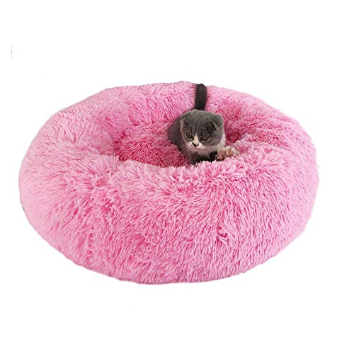 Maran Plüsch Runde Hundebett Selbstwarm Katzenbett rutschfest Hundematte mit weichem Kissen Abnehmbar Waschbar Betten für Katzen und kleine bis mittelgroße Hunde-Pink-S:60 * 60CM von Maran