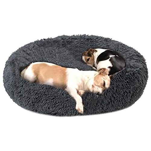 Maran Waschbar Hundebett Rundes Plüsch Warm Hundematte Cuddler Hundesofa für Mittlere Grosse Hunde Hundekorb Weich-dunkelgrau-L:80cm von Maran