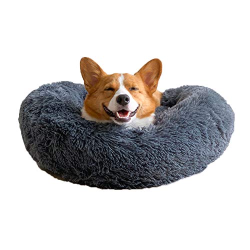 Maran Waschbar Hundebett Rundes Plüsch Warm Hundematte Cuddler Hundesofa für Mittlere Grosse Hunde Hundekorb Weich-dunkelgrau-M:70cm von Maran