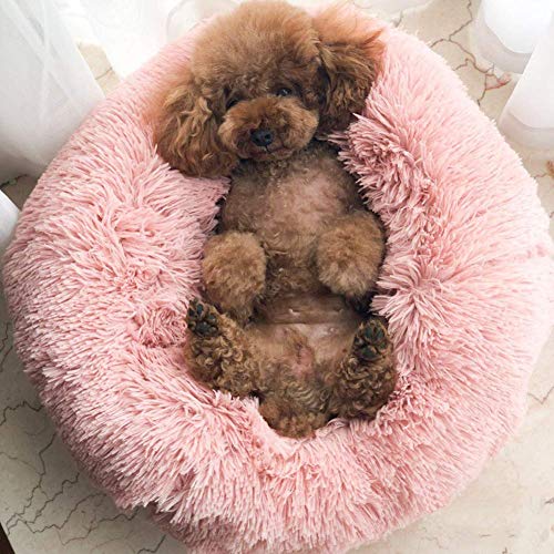 Maran Weich Hundebett Flauschig Katzenbett rutschfeste Unterseite Runde Form Hundesofa Weiches Donut-Haustierbett, Luxuriöses Fell-Donut-Design Hundekissen,Verschiedene Größen-Rose-50 * 50 * 20cm von Maran