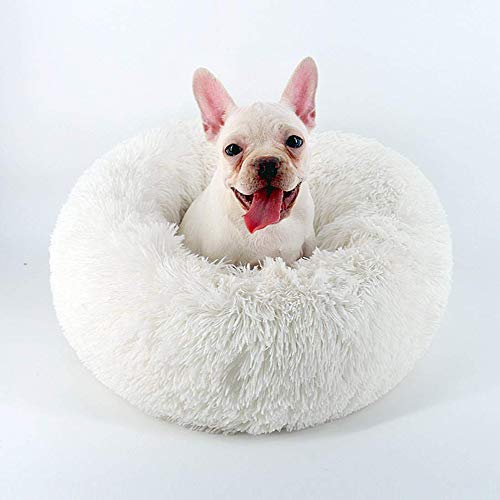 Maran Weich Hundebett Flauschig Katzenbett rutschfeste Unterseite Runde Form Hundesofa Weiches Donut-Haustierbett, Luxuriöses Fell-Donut-Design Hundekissen,Verschiedene Größen-weiß-50 * 50 * 20cm von Maran