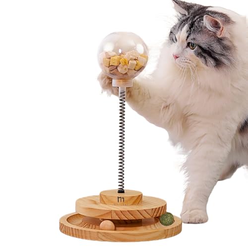 Marchul Katzenball Spielzeug mit Leckerli-Ball, Katzen-Leckerli-Spender Spielzeug mit Rollbahn Ball, interaktives Katzenspielzeug aus Holz für Indoor-Katzen, Katzenfutterspielzeug mit automatischem von Marchul