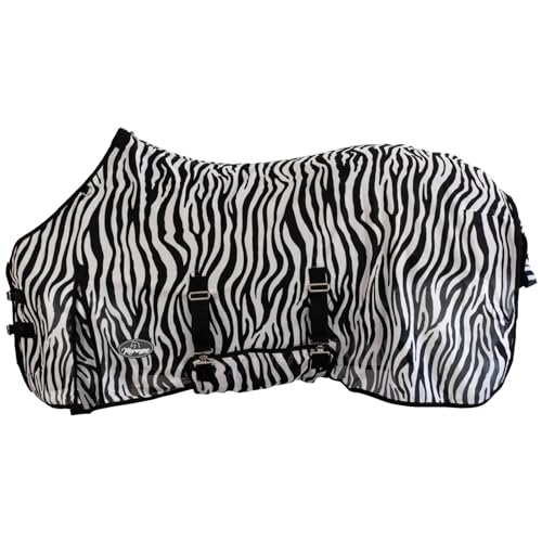 Marengos - Fliegendecke Zebra – feinmaschige Pferdedecke mit Bauch- & Schweiflatz – Schutz vor Insekten – mit Gehfalte & doppeltem Frontverschluss – Outdoor-Pferdedecke – 125 cm von Marengos