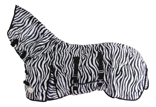 Marengos - Zebra Fliegendecke mit Halsteil & Bauchlatz – robuste & atmungsaktive Ekzemerdecke – Schutz vor Insekten – reißfeste Fliegendecke – Outdoor-Pferdedecke – 125cm von Marengos