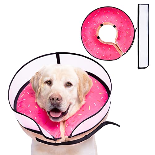 Aufblasbares Hundekegelhalsband mit verbessertem Anti-Lecken, weicher Hals-Donut für Hunde und Katzen, zur Erholung nach Operationen für große, mittelgroße und kleine Hunde (Donut Pink, Medium +) von Mariyago