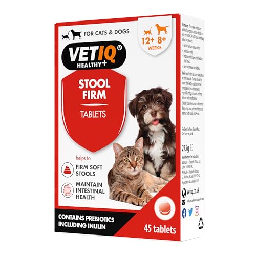 VETIQ Stool Firm 45 Tabletten, Stuhlstraffer für Hunde und Katzen, präbiotische Ballaststoffe für Hunde, Pektin Stuhlstraffer für Hunde und Welpen ab 8 Wochen, hilft bei der Linderung der Symptome von leichtem Durchfall. von VetIQ