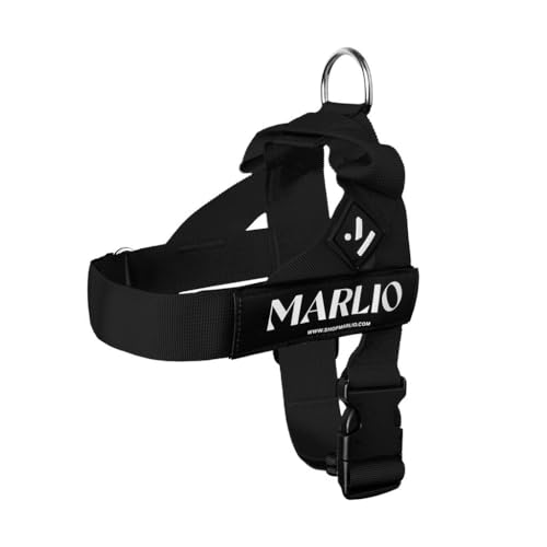 Marlio Verstellbares Hundegeschirr – stoppt das Ziehen, sorgt für Komfort und Stil mit leicht anzuziehen, anpassbaren Drucken und passender Leine, Größe L, Schwarz von Marlio
