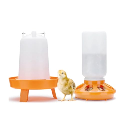 Marran Top Filling Küken Feeder und Waterer Kit, Küken Feeder und Tränke mit 3 Höhen verstellbaren Beinen für Küken Orange von Marran