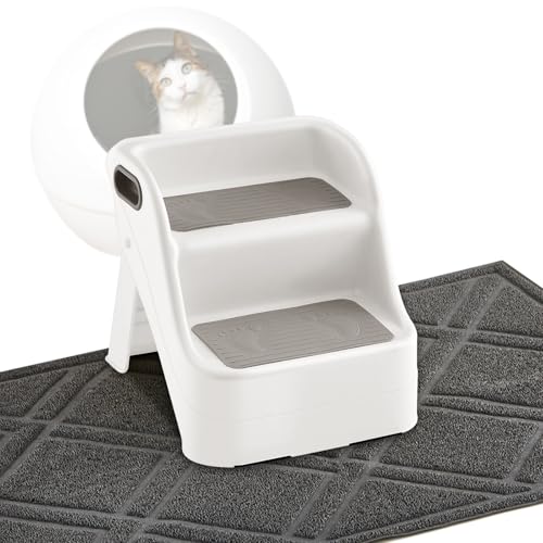 Marsui Katzenrampe für Katzentoilette Katzentoilette mit Fangmatte Box Rampe Custom Fit Wasserabweisend Rutschfeste Gummifüße für kleine ältere Katzen Automatische Katzentoilette von Marsui