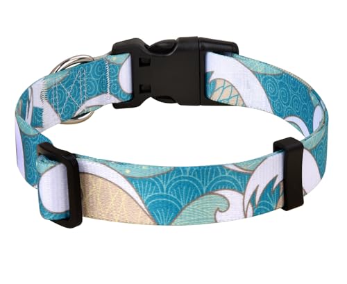 MarukoPet Hundehalsband, Verstellbares, Weich & Komfort Hunde Halsband, für Kleine, Mittlere Große Hunde, Böhmisches, Blumen, geometrisches, Stammes Design(Meereswelle,L) von MarukoPet