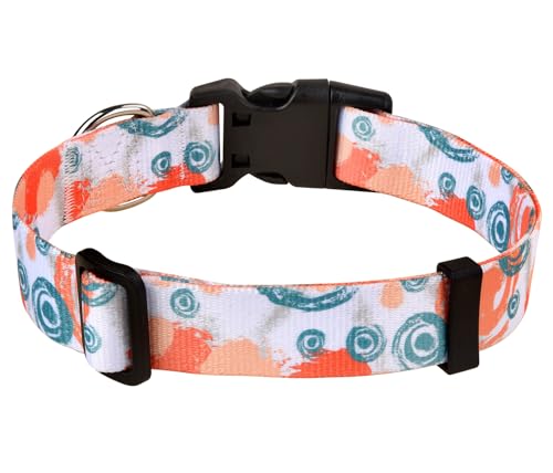 MarukoPet Hundehalsband, Verstellbares, Weich & Komfort Hunde Halsband, für Kleine, Mittlere Große Hunde, Böhmisches, Blumen, geometrisches, Stammes Design(Orange Aquarell,L) von MarukoPet