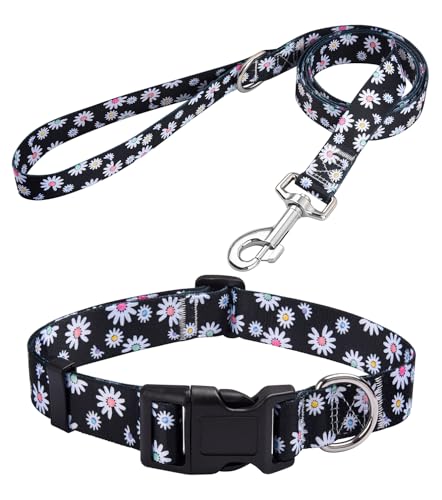 MarukoPet Hundehalsband und Leine, verstellbar, für kleine, mittelgroße und große Hunde, Welpen, niedliches Design mit Bohemian-Blumenmuster, geometrische Muster, für Jungen und Mädchen, Hundehalsband von MarukoPet