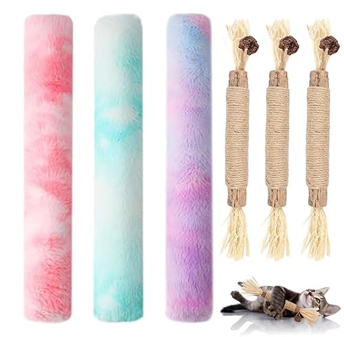 MarverFace 6 Stück Katzenminze Spielzeug, 3 Katzenminze Kissen, 3 katzenminze Sticks, Baldrian Kissen für Katzen, Katzen Sticks Matatabi Kausticks, Katzenspielzeug für Katzen Spielen von MarverFace