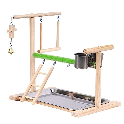 Vogel-Sitzstange Ständer Vogelspielzeug, Papageien-Playstand Vogelspielplatz Training Gym Holzständer Sitzstange mit Futterspender Samen Tassen, Vogelspielzeug Übung Laufstall, Vogelkäfig Plattform Käfig Zubehör von MasXirch