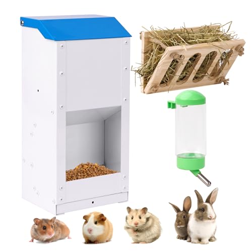 Verzinkte Hamstertränke mit Deckel 3KG Fassungsvermögen Automatischer Futtertrog mit Heufütterung und Wasserflasche für Hamster, Kaninchen und Küken von MasXirch