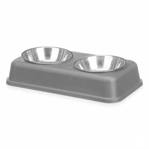 Futternapf für Haustiere, grau, Metall, 35 x 7,5 x 19 cm, doppelt (12 Stück) von Mascow