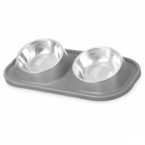 Futternapf für Haustiere, grau, Metall, 40 x 8,5 x 22 cm, doppelt (12 Stück) von Mascow