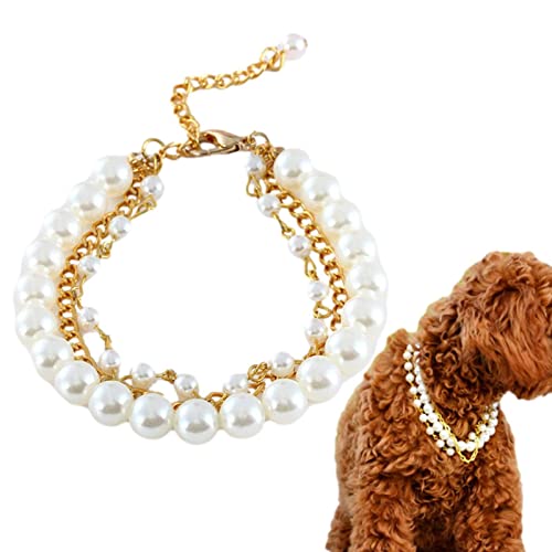 Maseaxi Halsband für kleine Hunde Mädchen | Fashion Pearls Hundehalsband verstellbar,Katzen-Hochzeitshalsbänder imitierter Perlenhalsriemen für Hunde und Katzen von Maseaxi