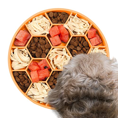 Maseaxi Slow Feeder Hundenapf - Slow Feeder Hundenapf aus Silikon mit sechseckigen Waben - Anti-Sechskant-Waben-Schlucknapf, rutschfest, langsamer, für mittelgroße Hunde, Katzen und Haustiere von Maseaxi