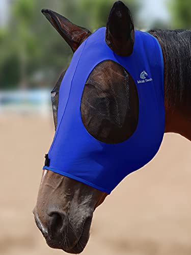 Mask Tech Horse Fliegenmaske Elastizität Atmungsaktives Gewebe mit UV-Schutz Weiches Mesh für Pferd Deep Blue L von Mask-Tech