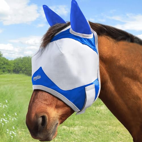 Maskology Pferde Fliegenmaske Standard mit Ohren UV-Schutz für Pferd Signature Blue (M; Cob) von Harrison Howard