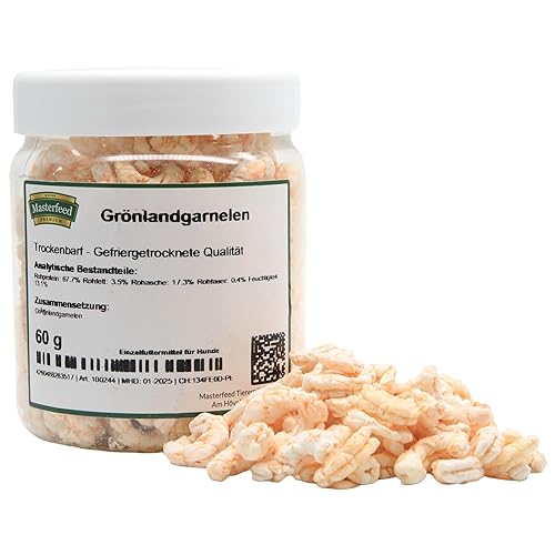 Masterfeed Trockenbarf Grönlandgarnelen, Gefriergetrocknete Qualität, Getreidefrei, Barf Leckerli für Hunde, 60g von Masterfeed