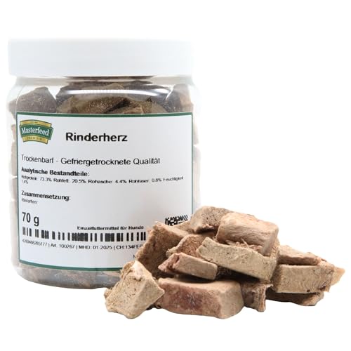 Masterfeed Trockenbarf Rinderherz, gefriergetrocknete Qualität, Barf Leckerli für Hunde, 100% Natürlich, 1 kg von Masterfeed