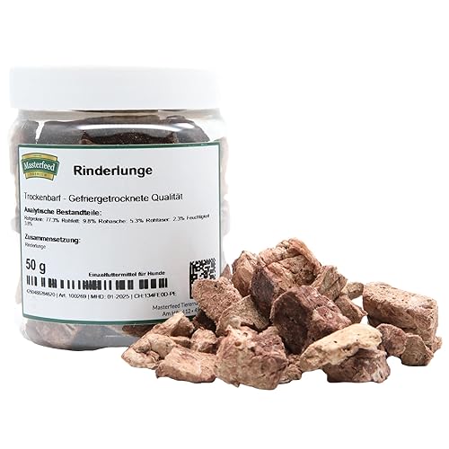 Masterfeed Trockenbarf Rinderlunge, Gefriergetrocknete Qualität, Getreidefrei, Barf Leckerli für Hunde, 50g von Masterfeed