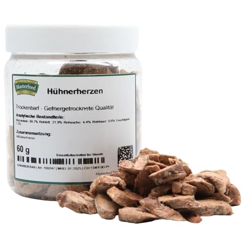 Masterfeed Trockenbarf Hühnerherzen, gefriergetrocknete Qualität, Barf Leckerli für Hunde, 150 g von Masterfeed