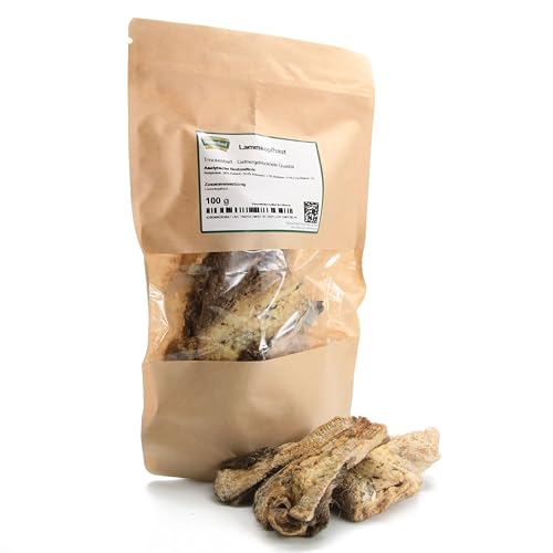 Masterfeed Trockenbarf Lammhaut mit Fell, trockenbarfe Qualität, Barf Leckerli für Hunde, 500 g von Masterfeed