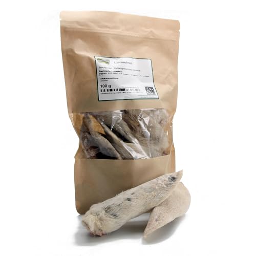 Masterfeed Trockenbarf Lammohren mit Fell, trockenbarfe Qualität, Barf Leckerli für Hunde, 500 g von Masterfeed