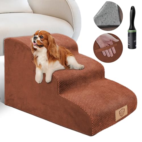 Masthome Hundetreppe 3 Stufen, Wasserdicht Haustiertreppe für Sofa Bett, Abnehmbar Katzentreppe mit Waschbar Bezug, Hundetreppe für Kleine Hunde und Katzen- Senden 1 Fusselrollen von Masthome