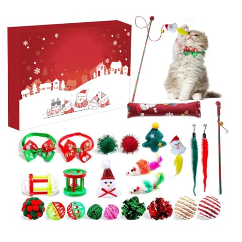 Masyrt Adventskalender 2024, Niedlicher Katzen-Haustierspielzeug-Weihnachts-Adventskalender, Kunststoff-Überraschungs-Blindbox für Kinder für die Kommende Festivaldekoration von Masyrt