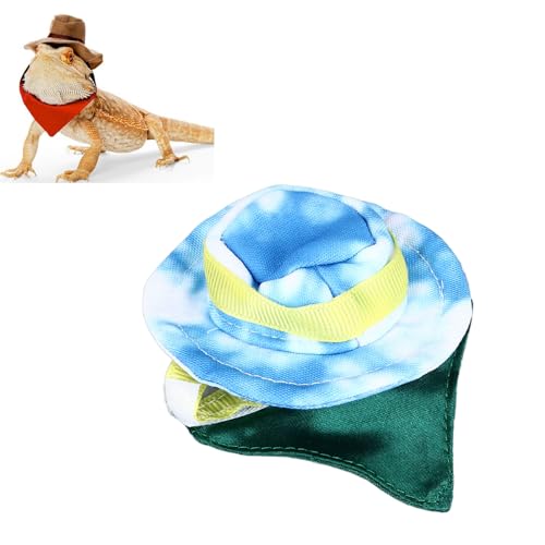 Masyrt Bartdrache Cowboy-Kostüm, Cowboyhut und Bandana, Halloween-Reptilienkostüm mit abnehmbarem Lätzchen für Gecko, Amphibien, Frettchen, Hamster (blau) von Masyrt