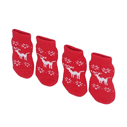 Weihnachtssocken für Hunde, 4er-Pack gestrickte Baumwollsocken für Katzen, warm, rutschfest, Weihnachtsmotiv, für Zuhause und Innenbereich(#2) von Masyrt