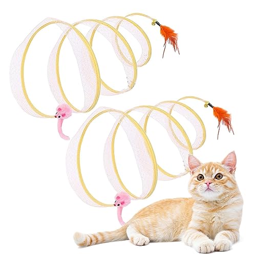 CattyCoil Safe Toy, Katzentunnel Katzenspielzeug Tunnel Spieltunnel Folded S Katzen Tunnel Spielzeug Cat Tunnel Spiral Mit Federspielzeug und Spielzeugmäuse (A-2pcs) von Matame