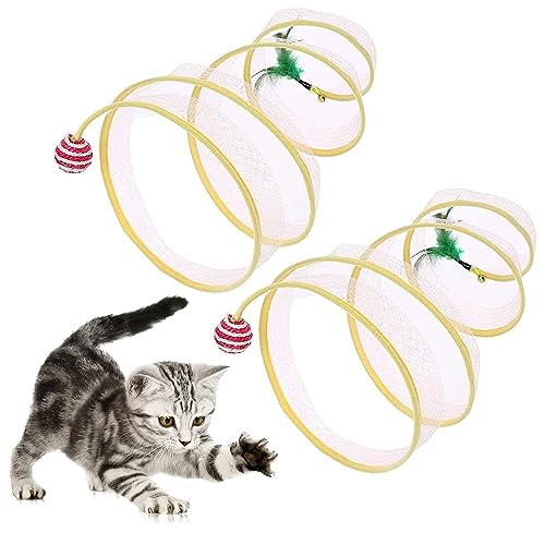 CattyCoil Safe Toy, Katzentunnel Katzenspielzeug Tunnel Spieltunnel Folded S Katzen Tunnel Spielzeug Cat Tunnel Spiral Mit Federspielzeug und Spielzeugmäuse (B-2pcs) von Matame