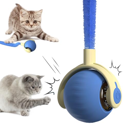 Katzenspielzeug, 2025 Neu Katzenspielzeug Selbstbeschäftigung, Interaktives katzenspielzeug Ball, Powerball Katze Elektrisch, Power Ball 2.0 Katze mit Ersatzschwanz (Blau) von Matame