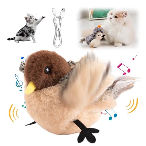 Katzenspielzeug, Elektrisches Interaktives Katzenspielzeug, Echte Flattern und Zwitschern wie EIN Vogel, Plüschspielzeug Flapping Bird Cat Toy mit Katzenminze (‎#E) von Matame