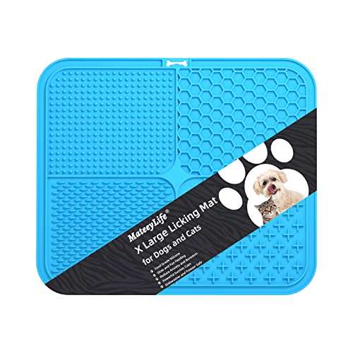 Licky Mats für Hunde und Katzen, Leckmatten mit Saugnäpfen für Hunde-Angstlinderung, Katzen-Erdnussbutter-Leckpad für Langeweile, langsamer Futterspender für das Baden und Pflegen (Blau, XL) von MateeyLife